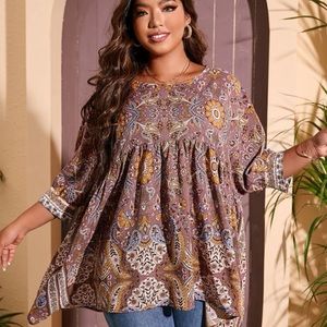 SHEIN Plus Floral & Paisley Print Batwing Sleeve Blouse 4XL 20